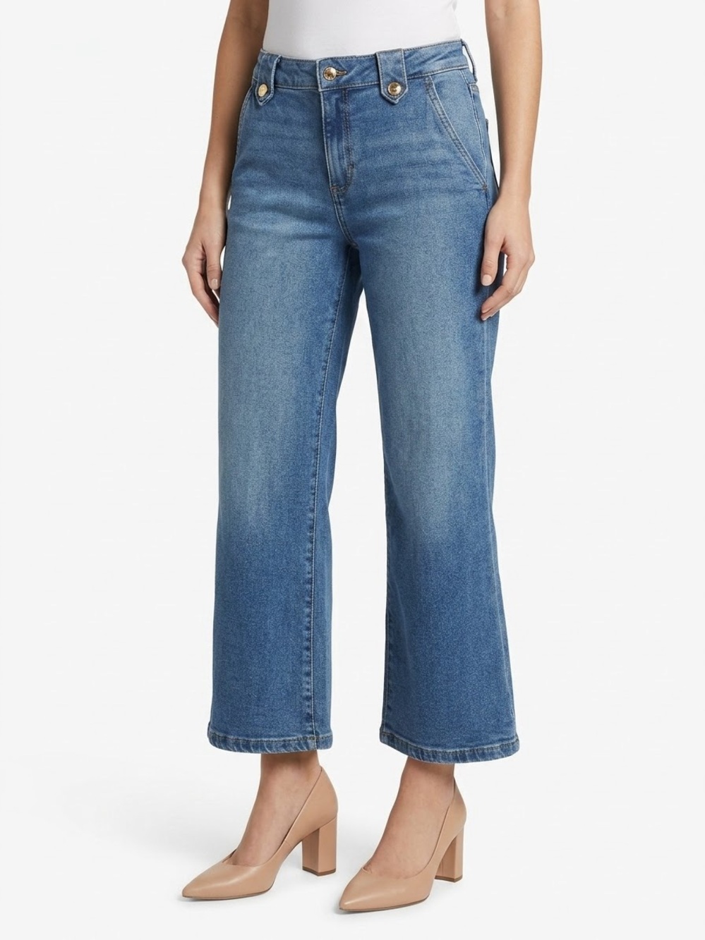 Michael Kors Cropped Wide-Leg Jeans in Mid Blue